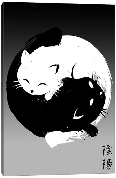 Yin Yang Cats Canvas Art Print - Japanese Culture