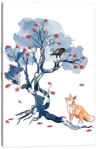 The Fox And The Crow Canvas Art Print - Crow Art