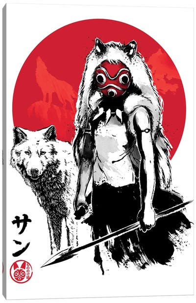 Wolf Girl Sumi-E Canvas Art Print - Anime & Manga Characters
