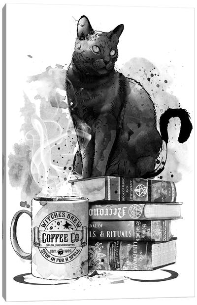Cat Books And Coffee Canvas Art Print - Antonio Camarena