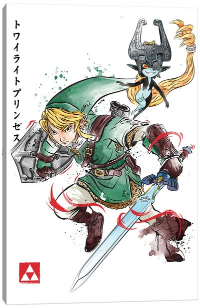 Twilight Wolf Watercolor Canvas Art Print - The Legend Of Zelda