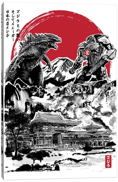 Attack On Japanese Temple Canvas Art Print - Godzilla