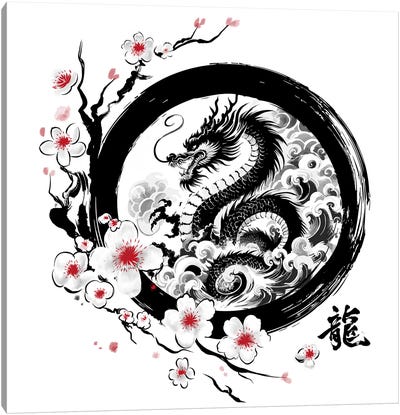 Enso Dragon Canvas Art Print - Dragon Art