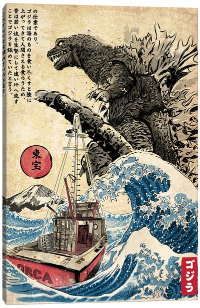 Orca In Japan Woodblock Canvas Art Print - Best Selling Digital Art