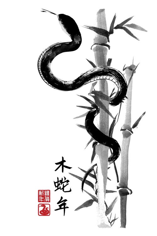 Year Of The Snake Sumi-E by Antonio Camarena wall art