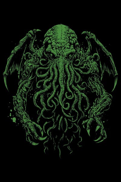 Black & White & Green: Great Old One Behind The Shadows Green by Antonio Camarena