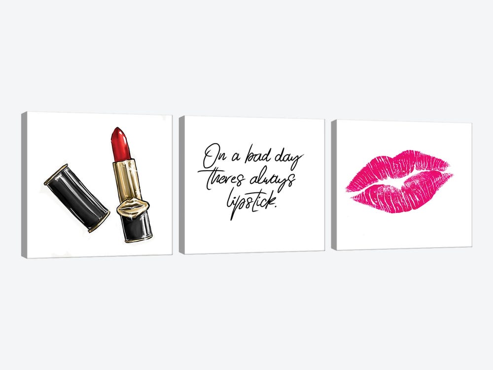 On A Bad Day There Is Always Lipstick by AtelierConsolo 3-piece Canvas Wall Art