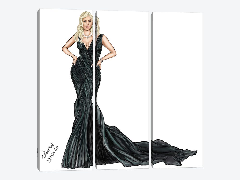 Lady Gaga At The Bafta by AtelierConsolo 3-piece Canvas Print