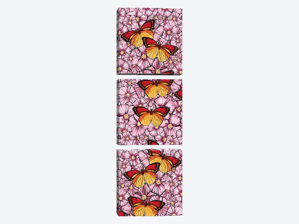 Butterfly And Flowers by AtelierConsolo 3-piece Canvas Art