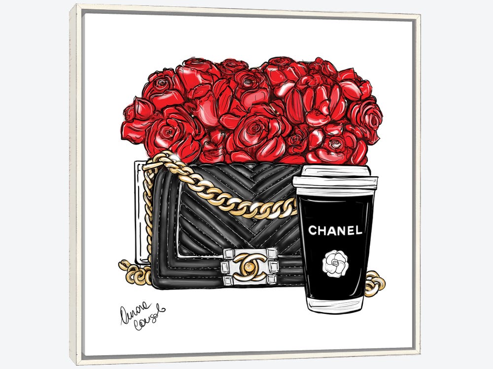Chanel and Roses - AtelierConsolo Canvas Art Print ( Fashion > Fashion Accessories > Bags & Purses art) - 12x12 in