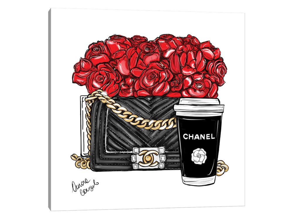 Chanel And Roses Canvas Print by AtelierConsolo