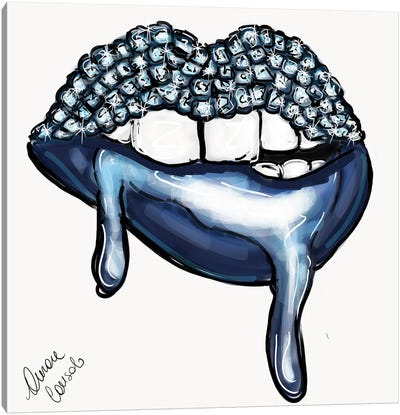 Dripping Blue Canvas Art Print - Lips Art