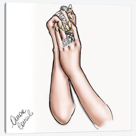 Framed Canvas Art (Champagne) - Dior Stiletto Nails with Nail Art by Julie Schreiber ( Fashion > Fashion Brands > Dior art) - 26x18 in