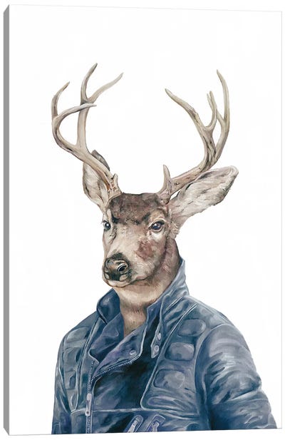 Deer In Navy Blue Canvas Art Print - Animal Crew