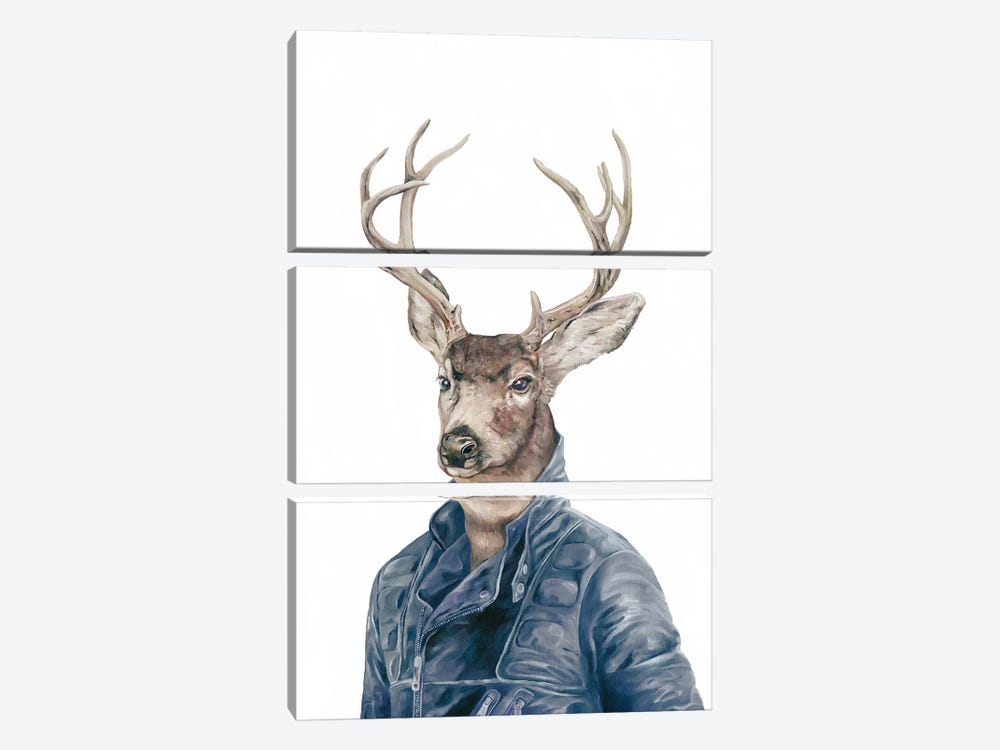 Deer In Navy Blue by Animal Crew 3-piece Canvas Art Print