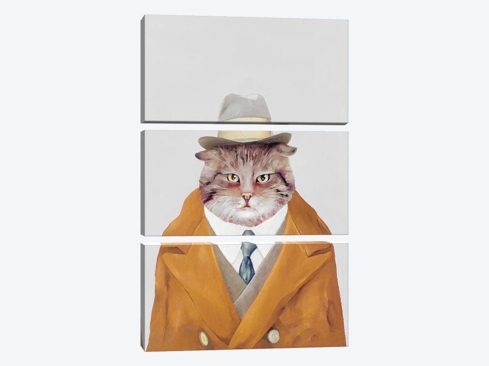 Detective Cat by Animal Crew 3-piece Canvas Art Print