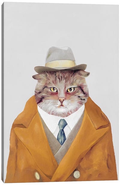 Detective Cat Canvas Art Print - Animal Crew