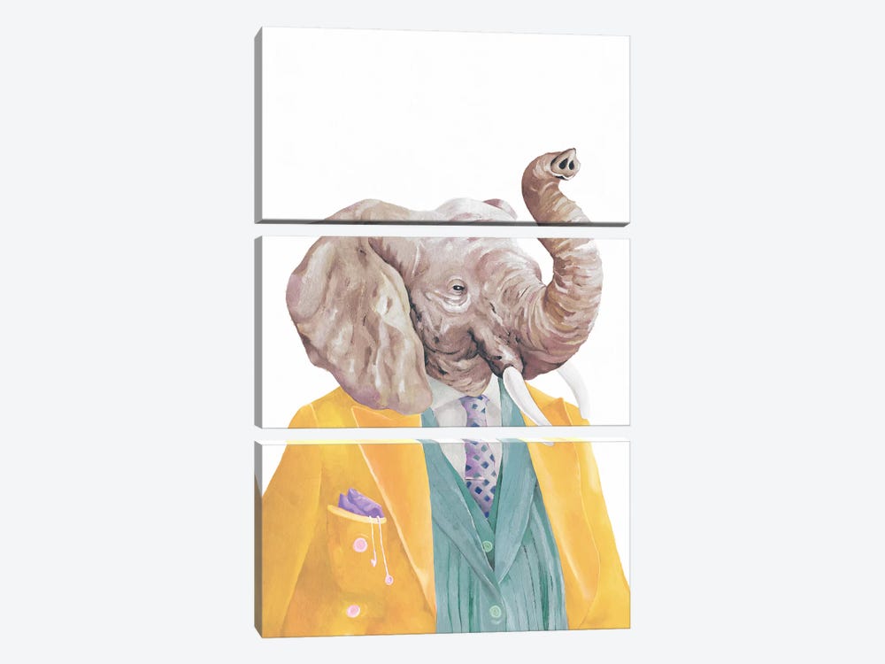 Golden Coated Elephant by Animal Crew 3-piece Canvas Art