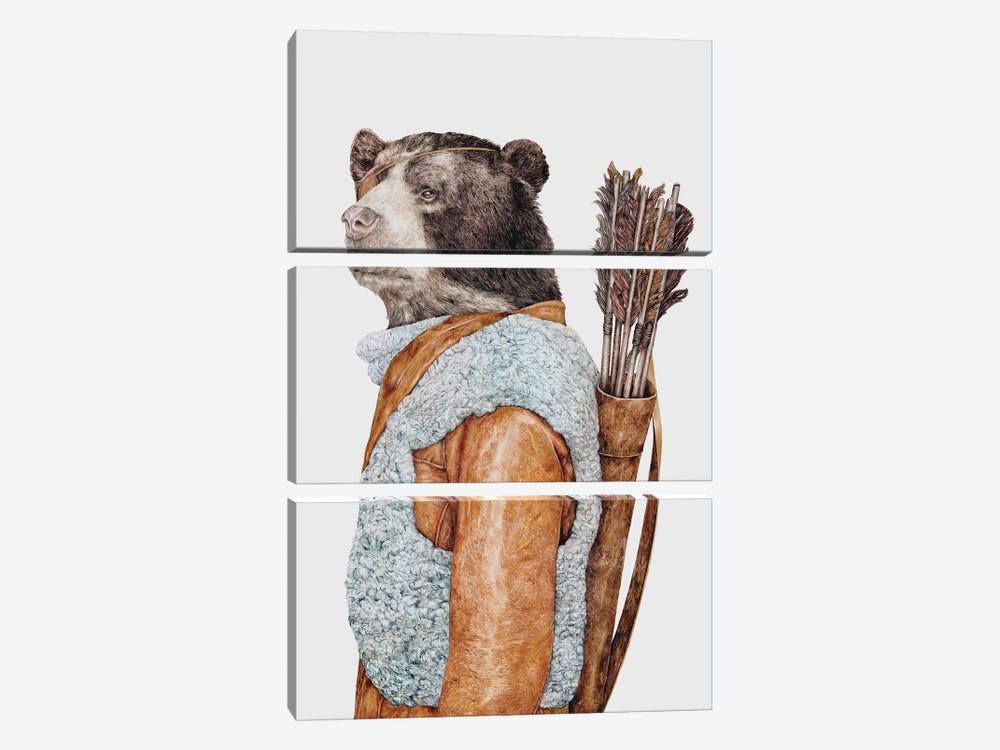 Hunter Bear by Animal Crew 3-piece Art Print