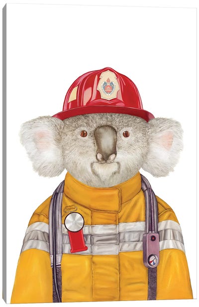 Koala Firefighter Canvas Art Print - Koala Art