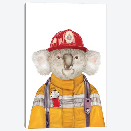 Koala Firefighter Canvas Print #ACR28} by Animal Crew Canvas Print