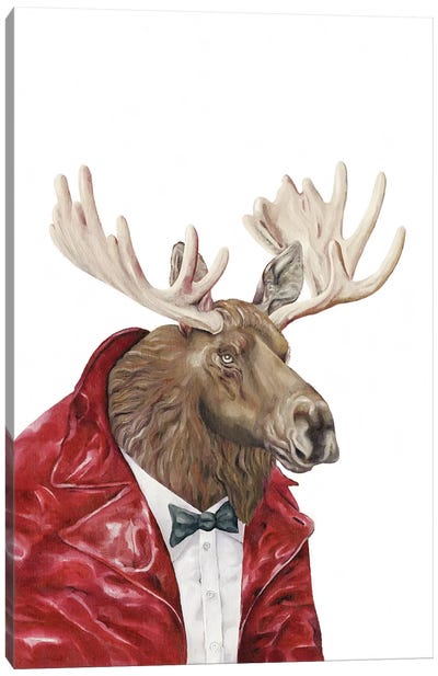 Moose In Leather Canvas Art Print - Animal Crew