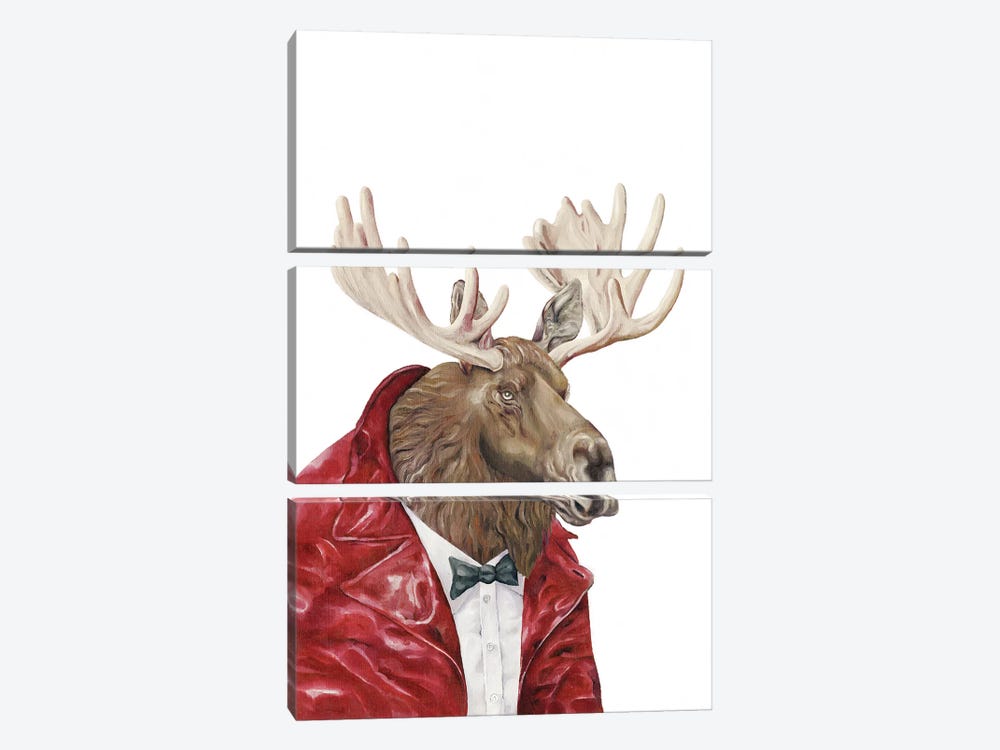 Moose In Leather by Animal Crew 3-piece Canvas Art