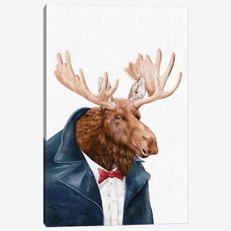 Moose In Navy Blue Canvas Print #ACR34} by Animal Crew Canvas Print