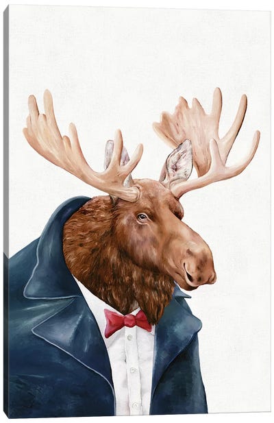 Moose In Navy Blue Canvas Art Print - Animal Crew