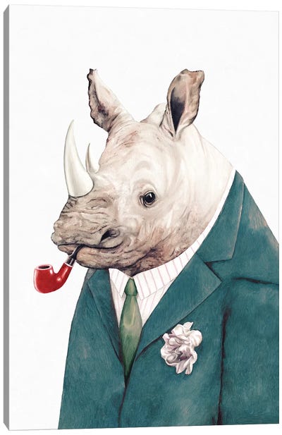 Rhino Green Suit Canvas Art Print - Rhinoceros Art