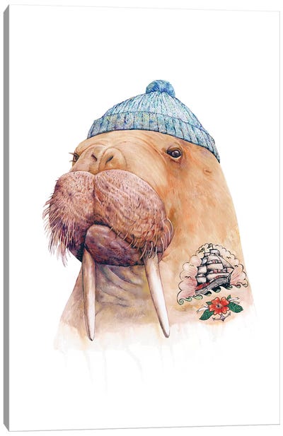 Tattooed Walrus Canvas Art Print - Hipster Art