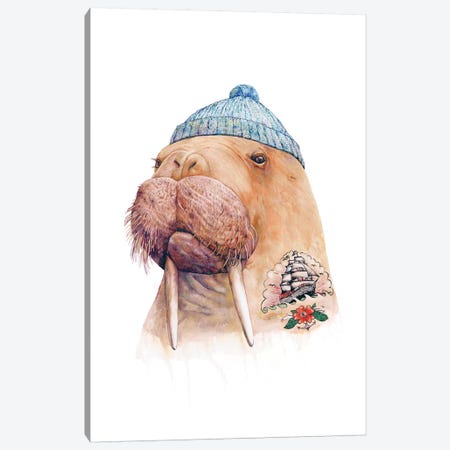 Tattooed Walrus Red Canvas Wall Art by Animal Crew | iCanvas