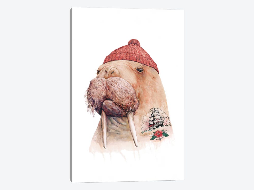 Tattooed Walrus Red by Animal Crew 1-piece Canvas Print