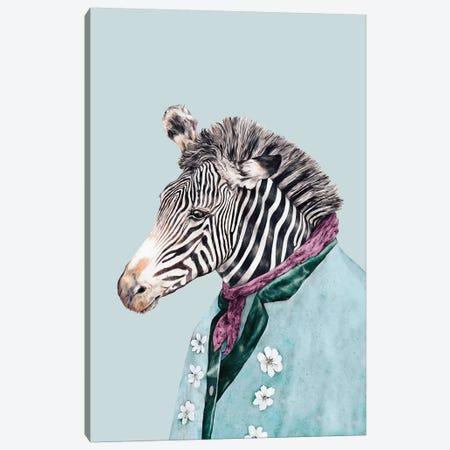 Zebra Blue Canvas Print #ACR61} by Animal Crew Art Print
