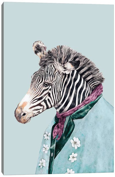 Zebra Blue Canvas Art Print - Animal Crew