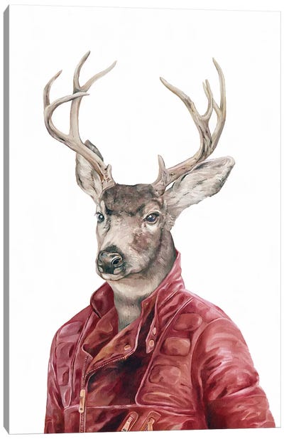 Deer In Leather Canvas Art Print - Animal Crew