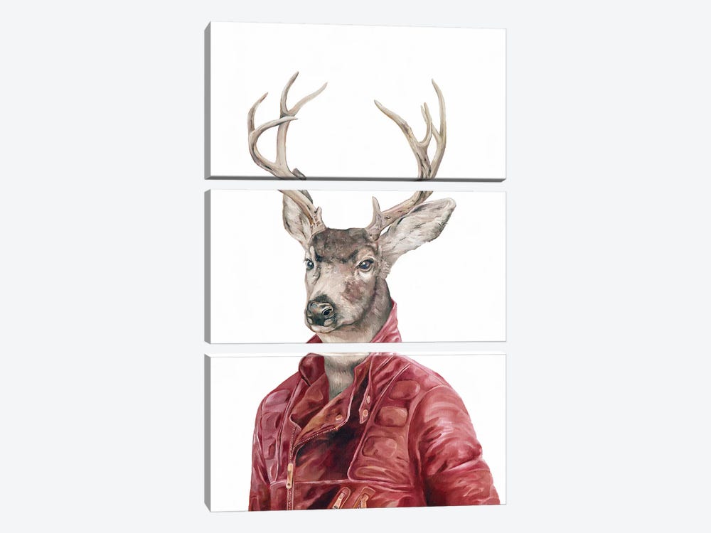 Deer In Leather by Animal Crew 3-piece Canvas Wall Art