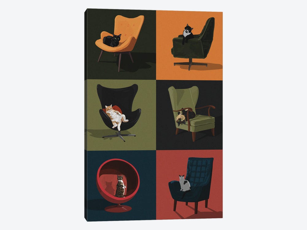 Cats In Chairs by Artcatillustrated 1-piece Canvas Wall Art