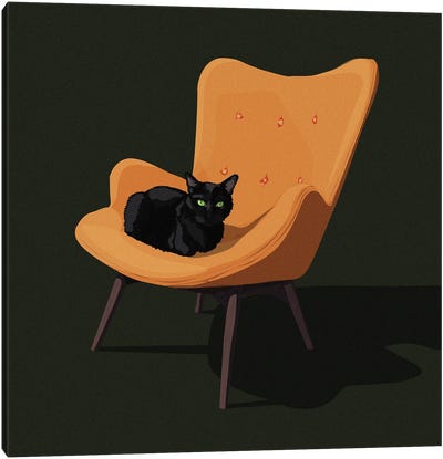 Cats In Chairs III Canvas Art Print - Black Cat Art