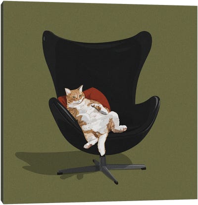 Cats In Chairs IV Canvas Art Print - Orange Cat Art