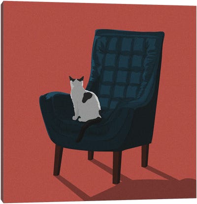 Cats In Chairs VII Canvas Art Print - Tuxedo Cat Art