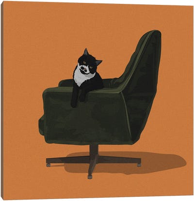 Cats In Chairs IX Canvas Art Print - Tuxedo Cat Art