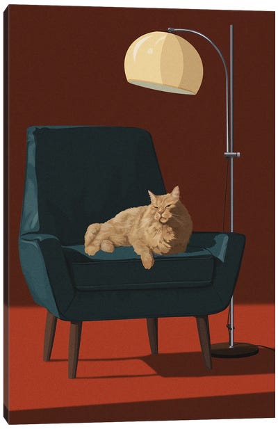 Cats In Fancy Chairs III Canvas Art Print - Orange Cat Art