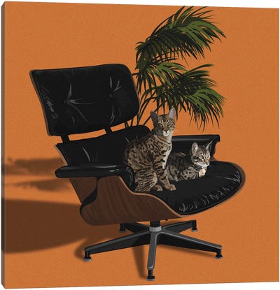 Cats In Fancy Chairs IV Canvas Art Print - Office Humor