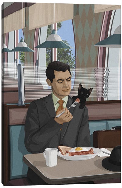 Man With A Cat Canvas Art Print - Black Cat Art