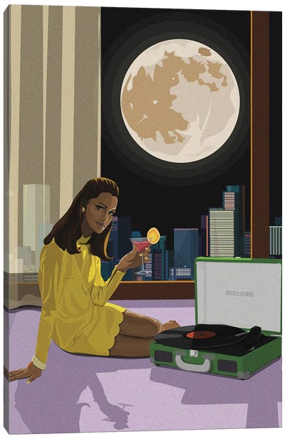 Moonlight Tunes Canvas Art Print - Vinyl Records