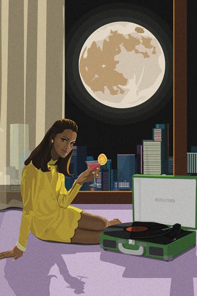 '70s Music: Moonlight Tunes by ArtCatIllustrated