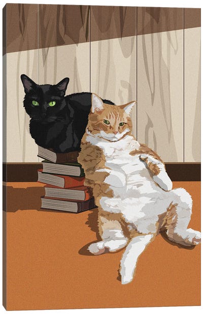 Two Cats Canvas Art Print - Orange Cat Art