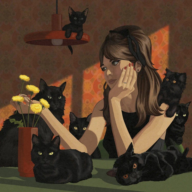 Cat Black by ArtCatIllustrated wall art