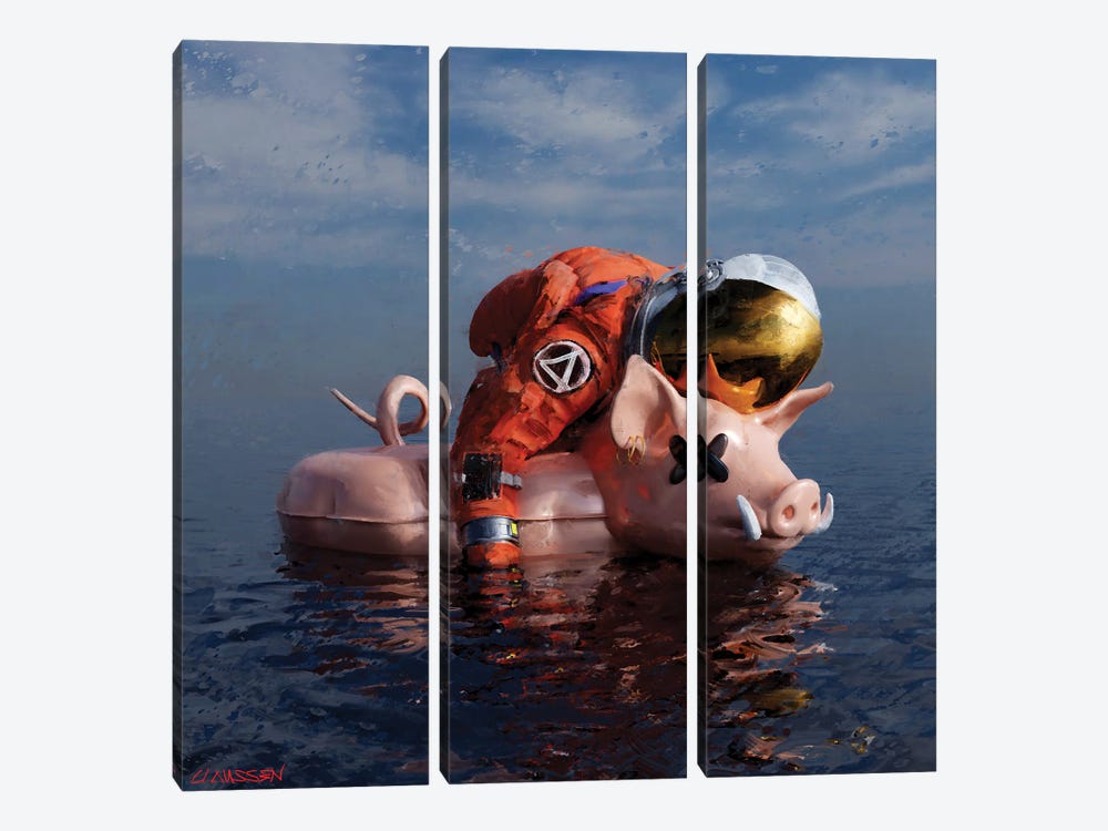 Wrestled With A Pig by Andreas Claussen 3-piece Canvas Print